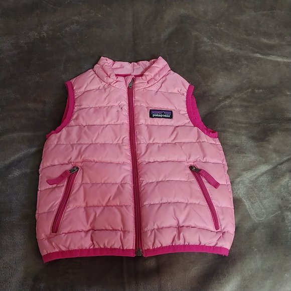 Patagonia Other - Patagonia Baby Puffer Down Vest Jacket Coat Size 12 Months Toddler Pink Full Zip